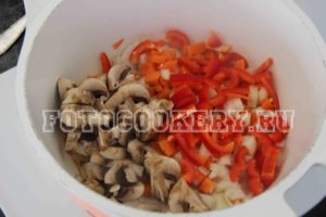 Фрикасе из курицы с грибами и овощами в сливочном соусе